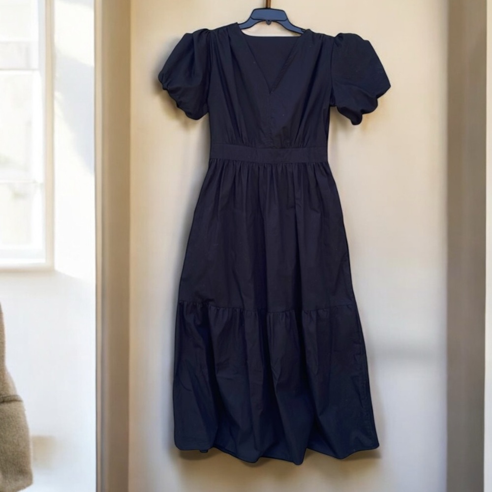 Black Tiered Ruffled Maxi Sundress with Puff Cap Sleeves